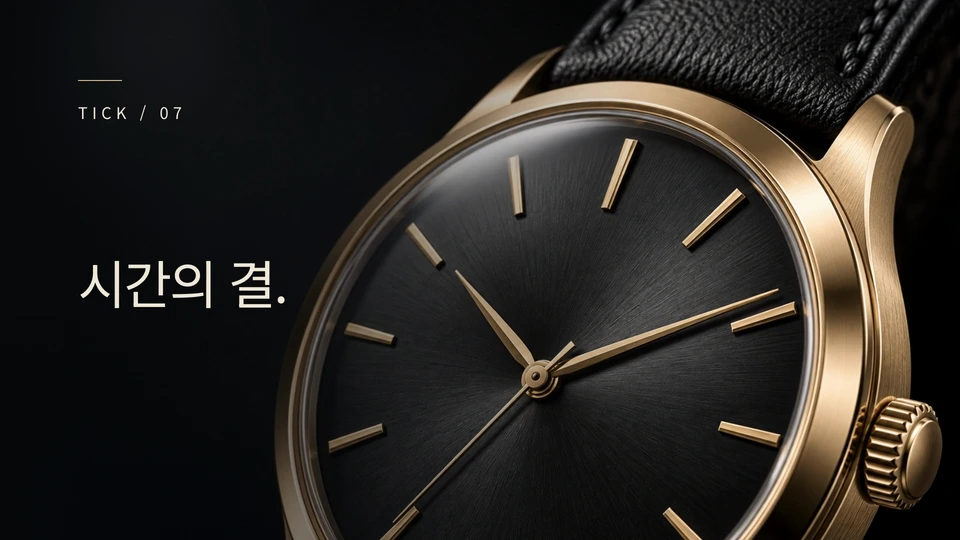 금속과 다이얼의 질감 — 샴페인 골드 테두리와 검은 다이얼의 매크로에 왼쪽 문구를 놓습니다.